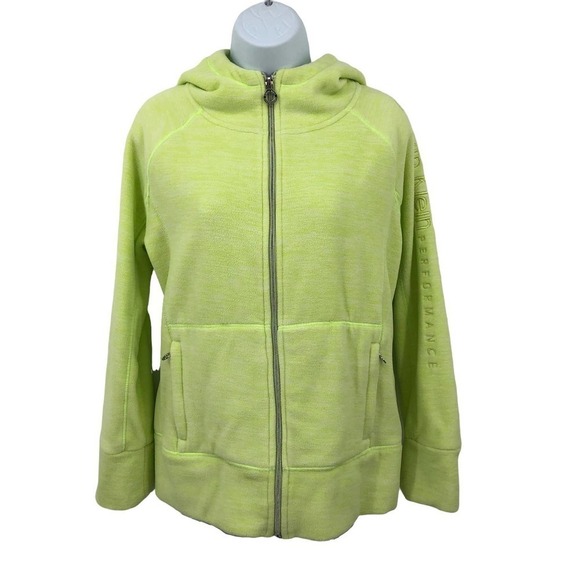 Calvin Klein Performance Womens Fleece Jacket Size M Neon Yellow Hooded Full Zip - Picture 1 of 10
